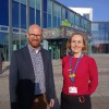 MySight York Chief Executive Scott Jobson with Advanced Specialist Practitioner Cath Williamson in front of the stadium.