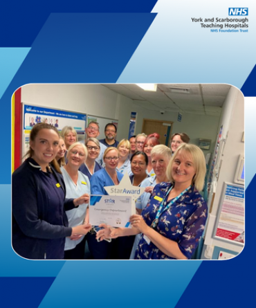 Star Award winners Greg Purssord, Ben Holmes, and the Scarborough ED team receiving their award from Dawn Parkes, Chief Nurse