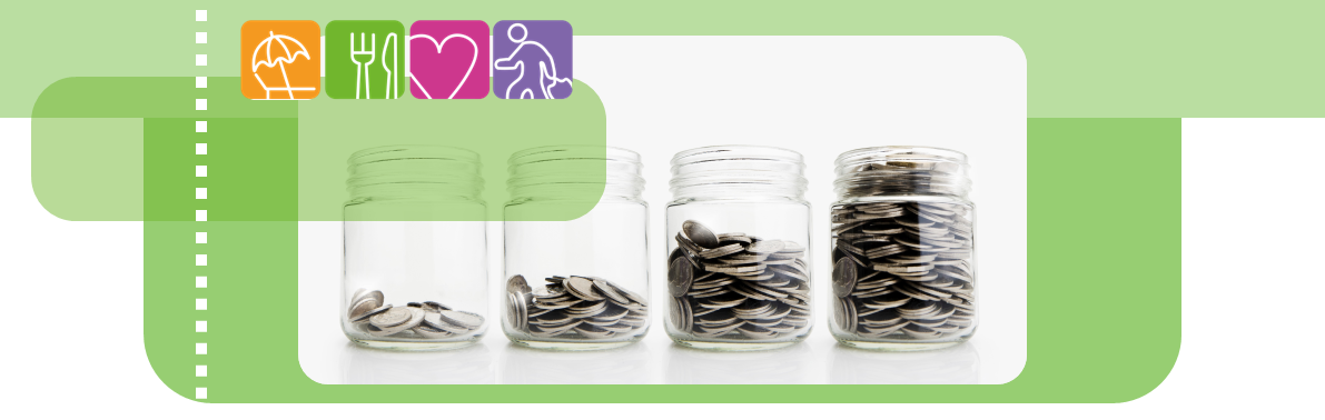 Image of four jars containing different amounts of coins